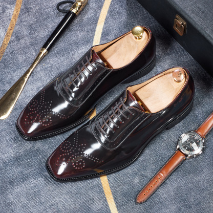 Men's Best-Selling Luxury Full-Grain Leather Oxford Shoes Stylish Gradient Color