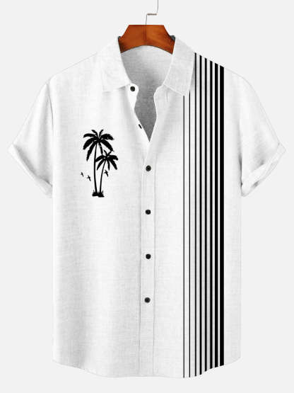 Men's Hawaiian Tiki Party Stripe Print Short Sleeve Shirt