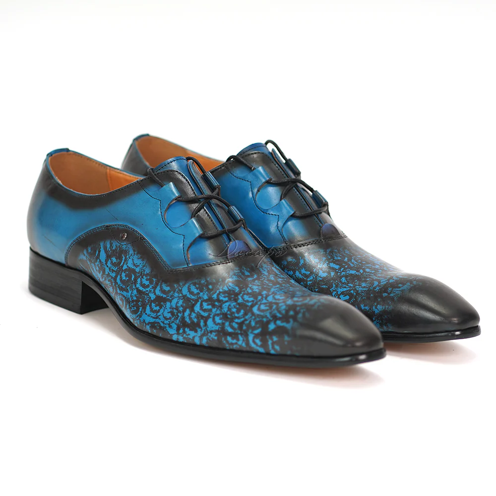 Men's gradient blue printed Oxford dress shoes