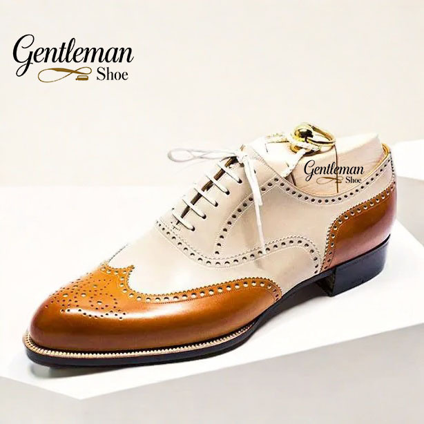 GENTLEMAN™Classic brown and white lace-up men's casual leather shoes