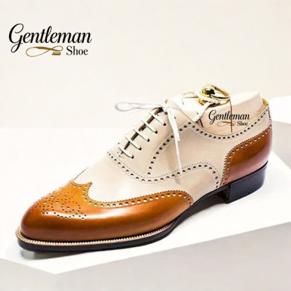 GENTLEMAN™Classic brown and white lace-up men's casual leather shoes