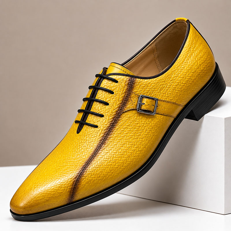 Luxury Yellow Textured Leather Monk Strap Oxfords Men's Formal Dress Shoes