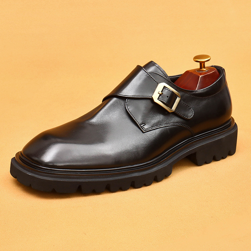 Men's Genuine Leather Square-Toe Wide-Fit Monk Shoes