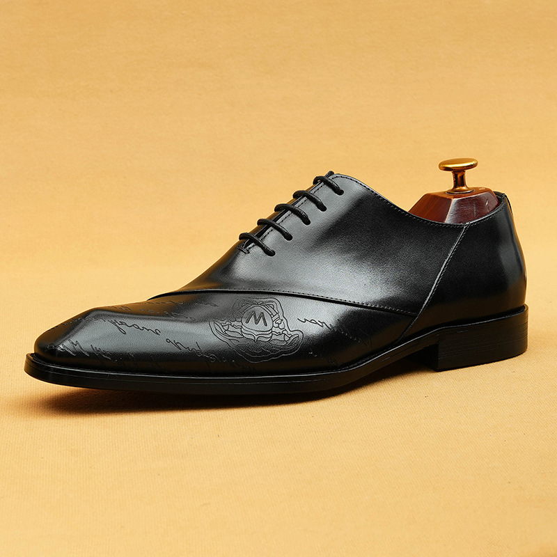 Men's Full-Grain Leather Letter Print Oxford Shoes