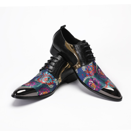 Men's Genuine Leather Patchwork Embroidered Oxford Shoes