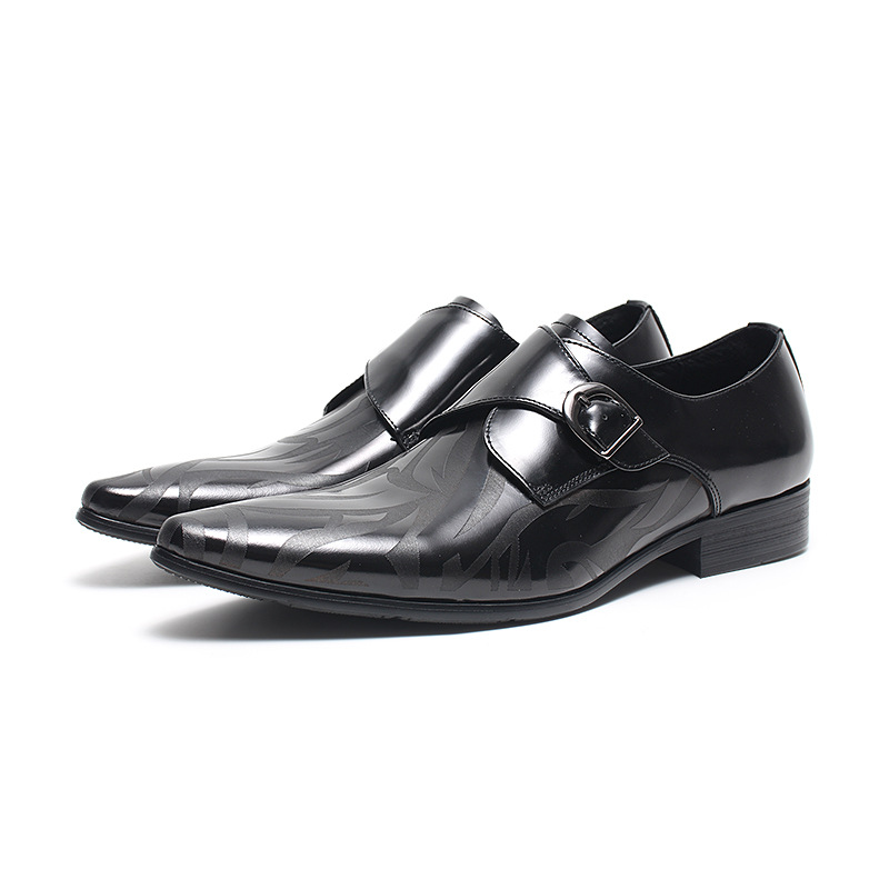 Men's Full-Grain Leather Pattern-Printed Monk Shoes