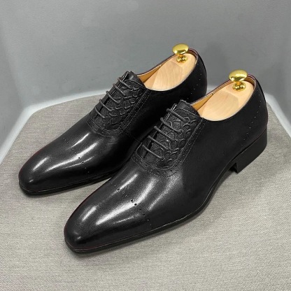 Men's Genuine Leather Color-Blocked Brogued Oxford Shoes