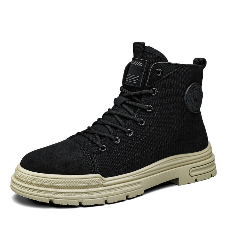 Men's High-Top Casual Canvas Lace-Up Platform Work Boots