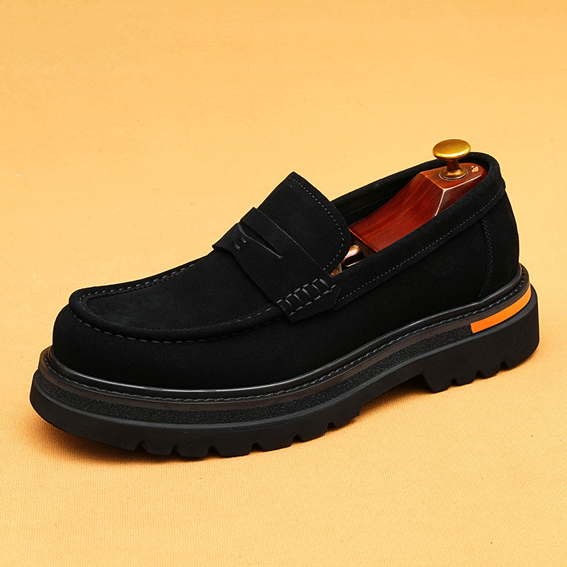 Men's Full-Grain Leather Suede Non-Slip Platform Casual Loafer Shoes