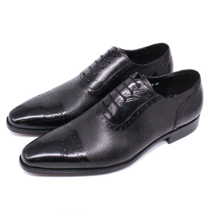 Men's Genuine Leather Brogue Oxford Shoes - Classic Perforated Dress Shoes