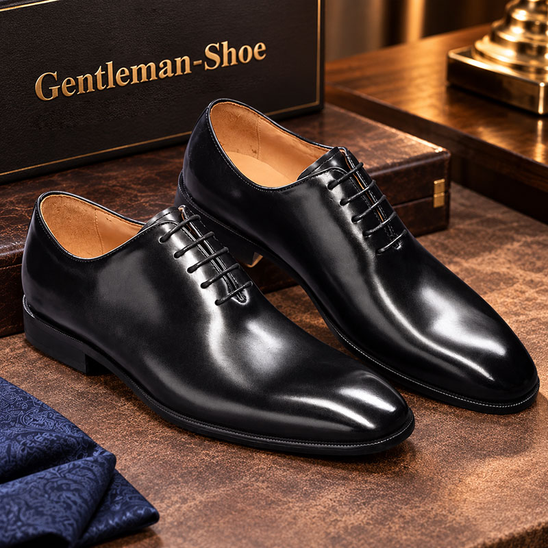 Handcrafted Full Grain Leather Whole Cut Oxford Shoes for Business & Wedding, Four Classic Colorways