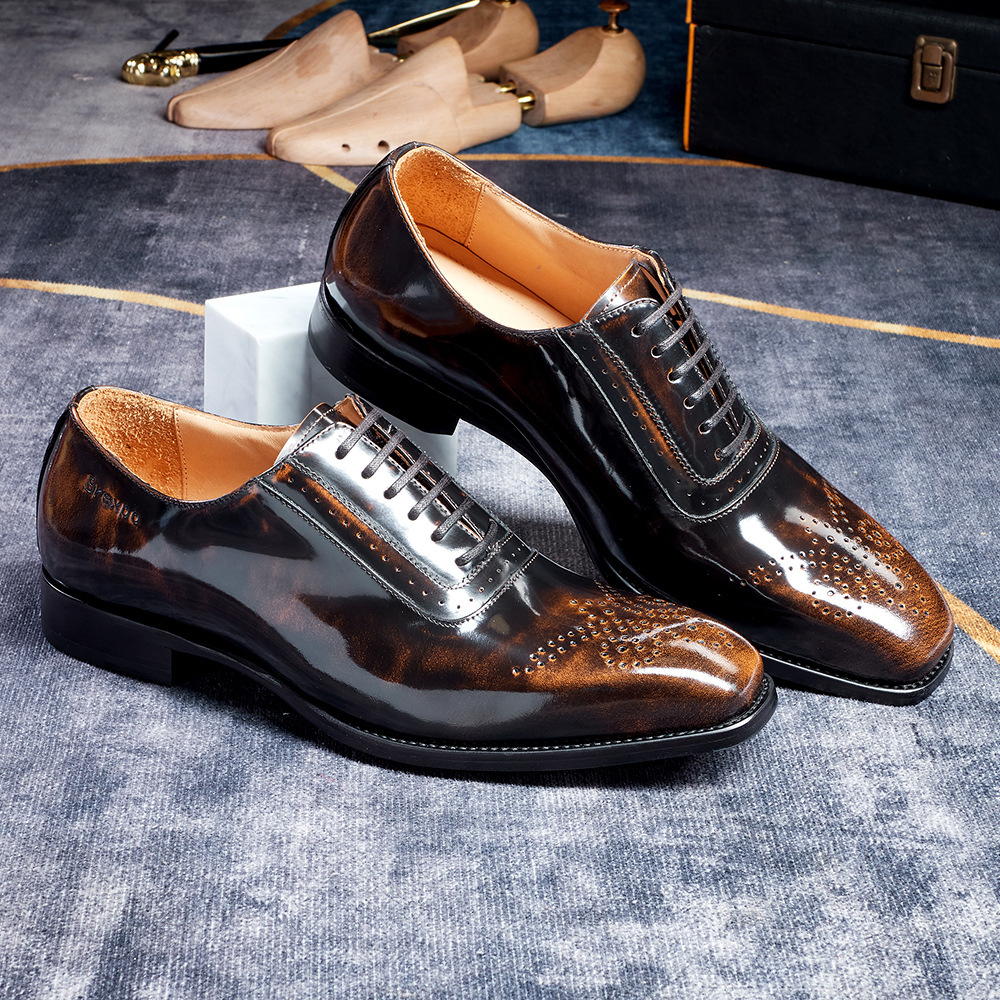 Men's Best-Selling Luxury Full-Grain Leather Oxford Shoes Stylish Gradient Color