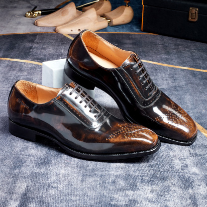 Men's Best-Selling Luxury Full-Grain Leather Oxford Shoes Stylish Gradient Color