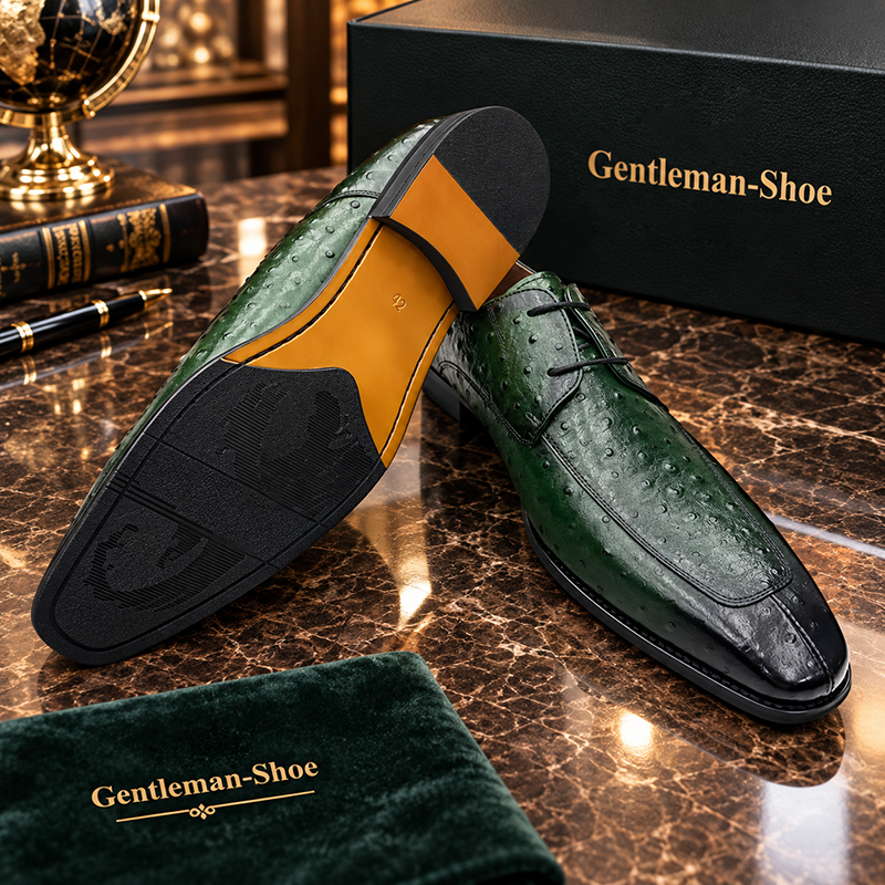 Elegant green luxury genuine leather men's dress shoes