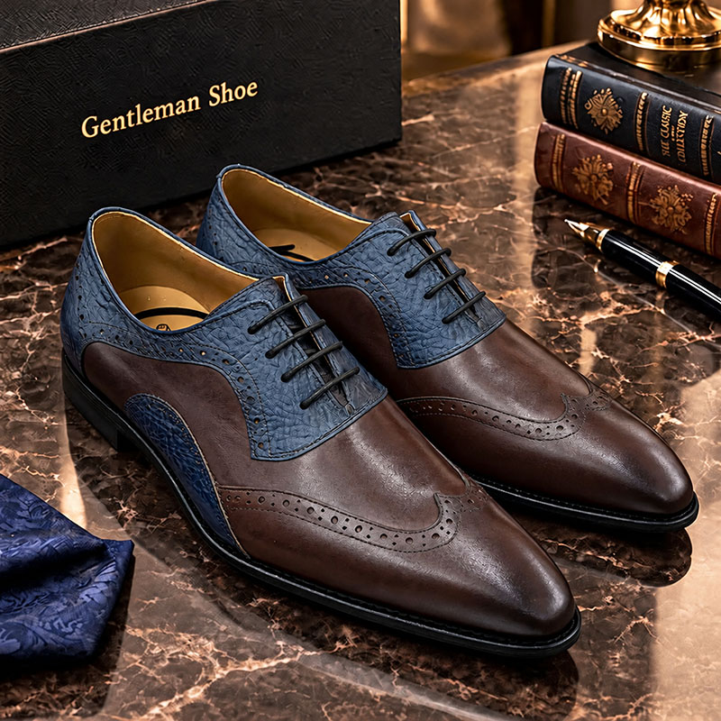 Men’s Luxury Two-Tone Leather Brogue Oxford Shoes