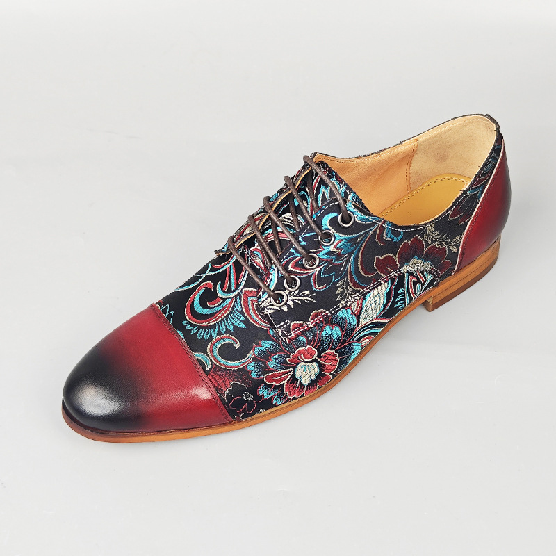 Men's Embroidered Casual Lace-Up Genuine Leather Shoes