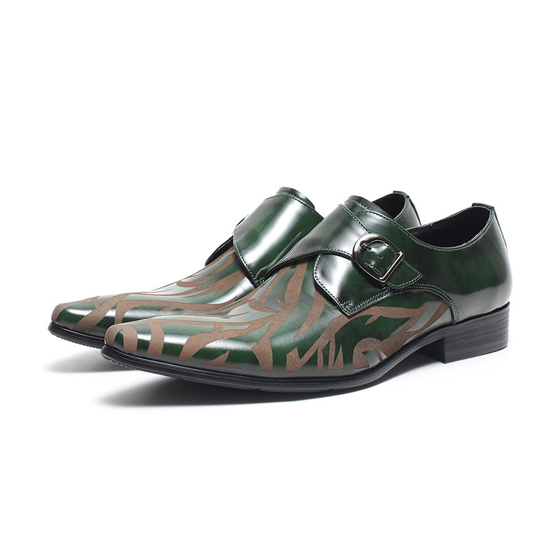 Men's Full-Grain Leather Pattern-Printed Monk Shoes