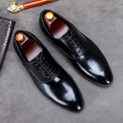 Men's Full-Grain Leather Low-Top Lace-Up Leather Shoes