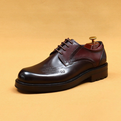 Men's Full-Grain Leather Thick-Soled Non-Slip Letter-Printed Leather Shoes