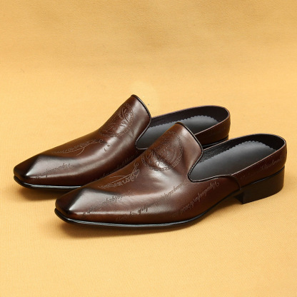 Men's Genuine Leather British-Style Letter-Printed Mules