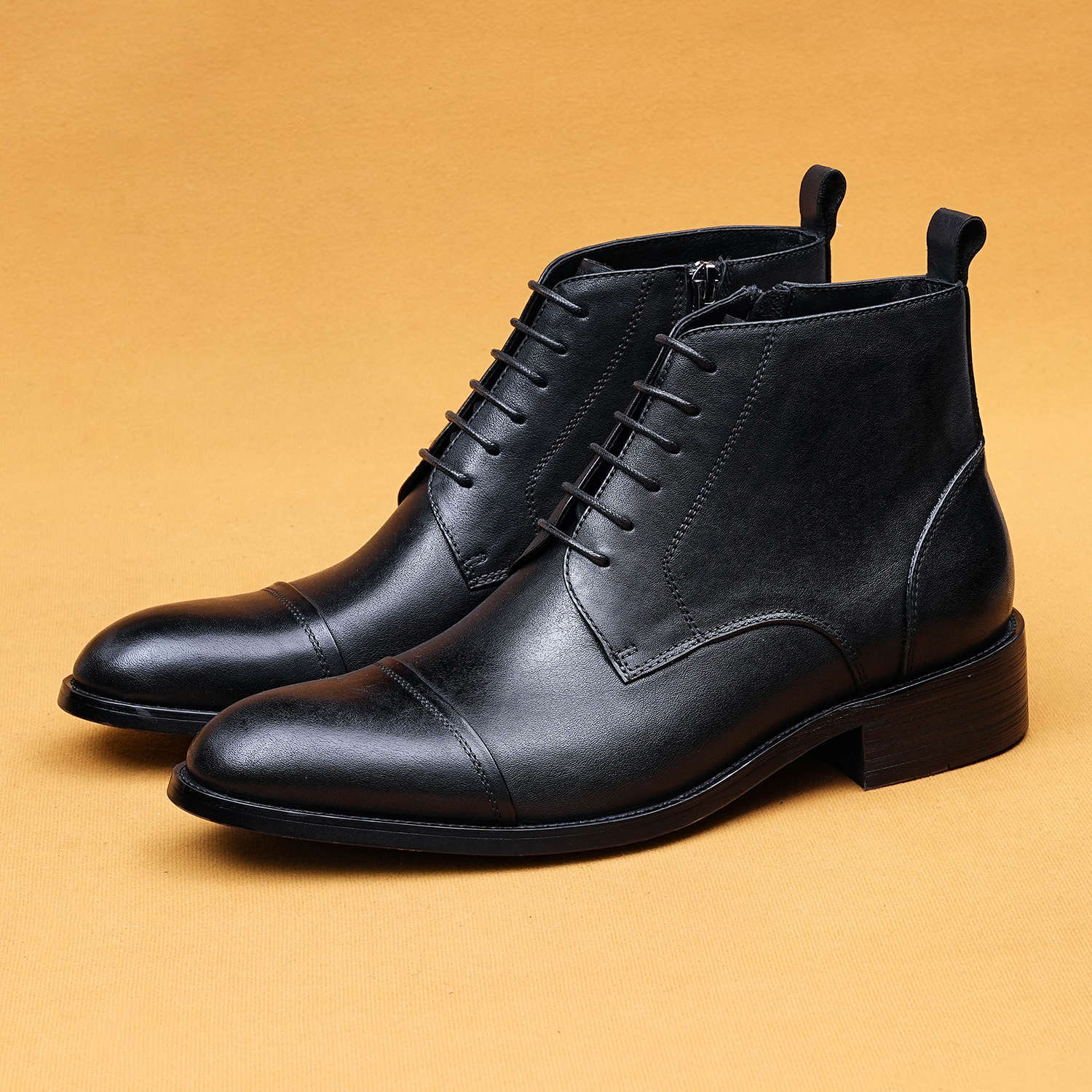 Men's Full-Grain Leather Zipper Slip-On Martens Ankle Boots