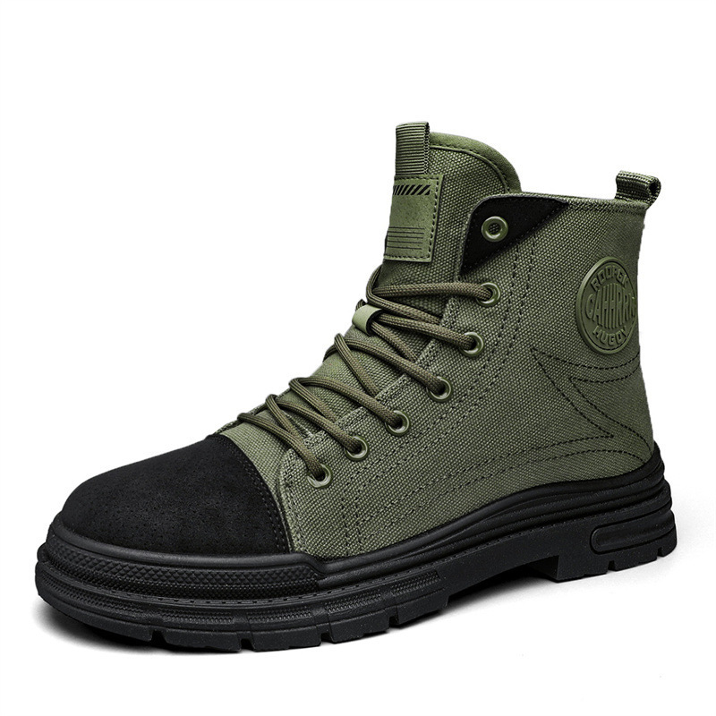 Men's High-Top Casual Canvas Lace-Up Platform Work Boots