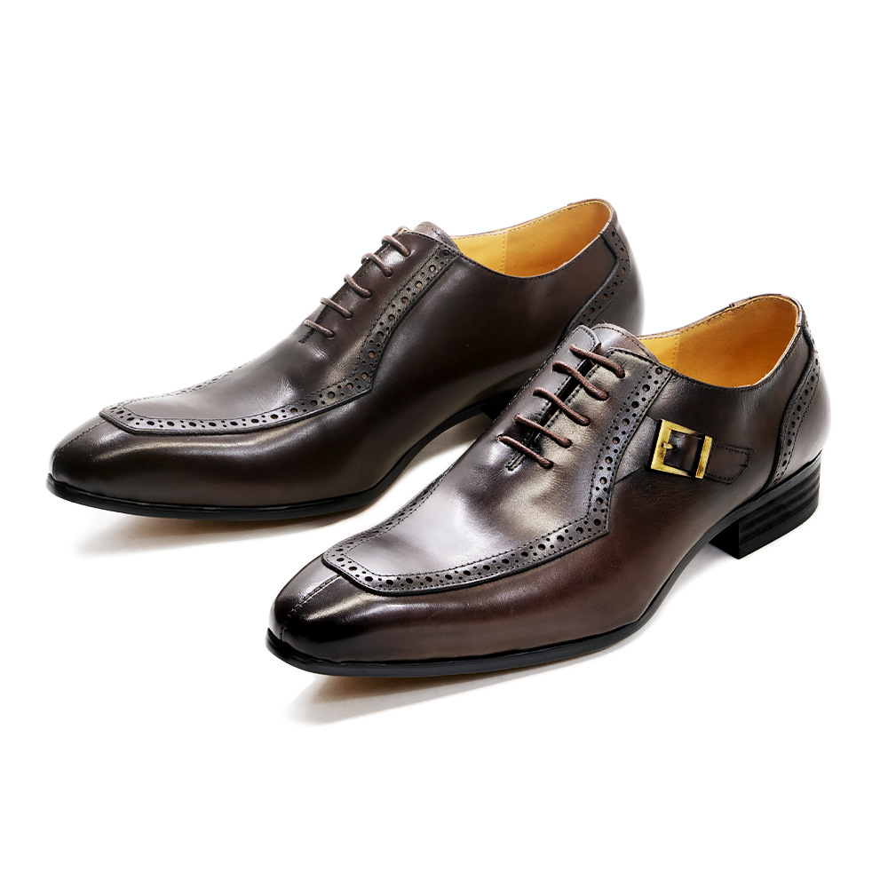 Men's Genuine Leather Handcrafted Business-Casual Brogued Oxford Shoes
