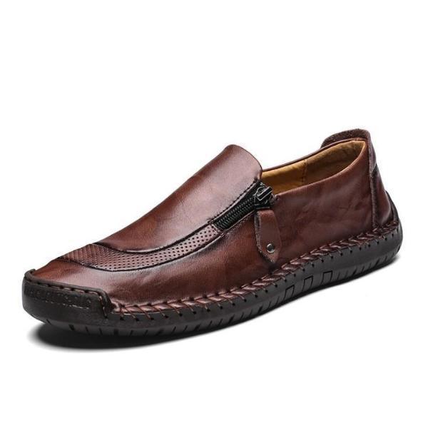 Men Comfy Hand Stitching Leather Side Zipper Slip On Casual shoes