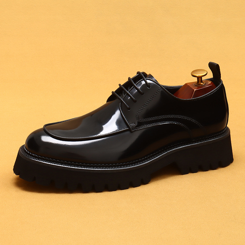 Men's Genuine Leather Round-Toe Platform Elevated Derby Shoes