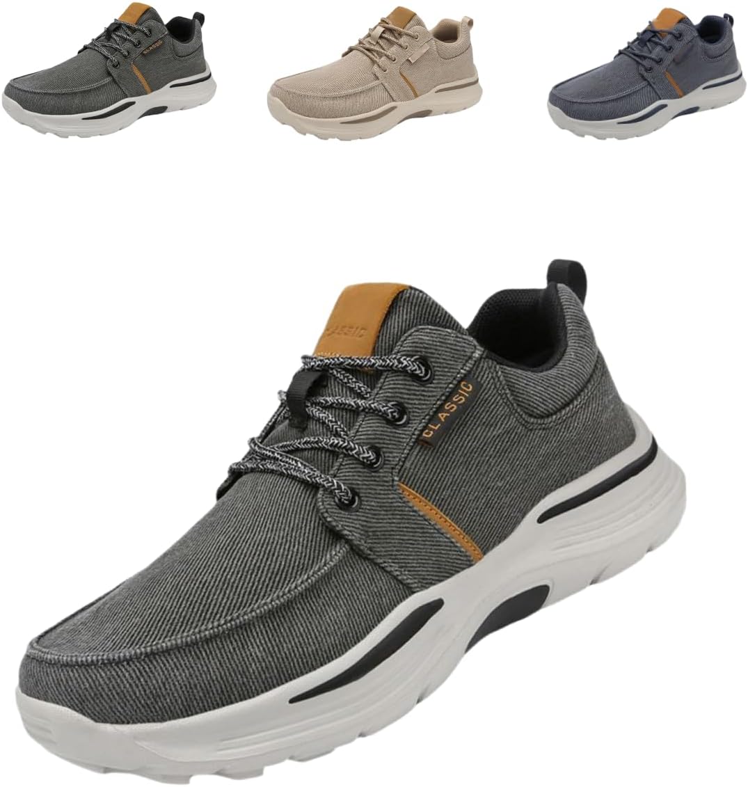 Deklan Walking Shoes for Men, Arch Support Boat Shoes, Canvas Leisure Vintage Flat Orthopaedic Shoes