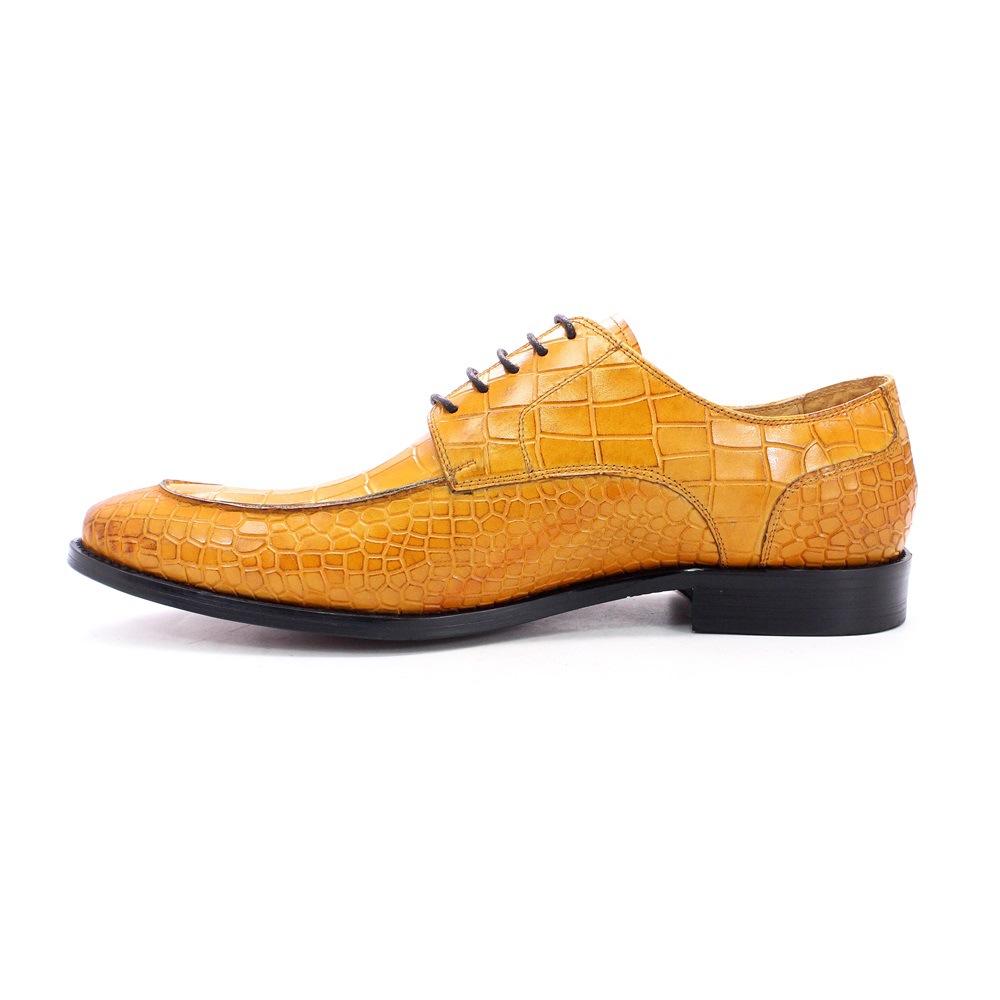 Men's Full-Grain Cowhide Crocodile Embossed Derby Shoes