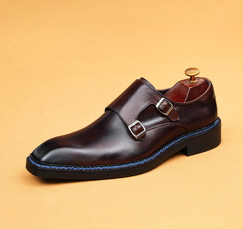 Men's Genuine Leather Buckle Monk Shoes