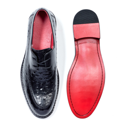 Ostrich pattern embossed business formal leather shoes