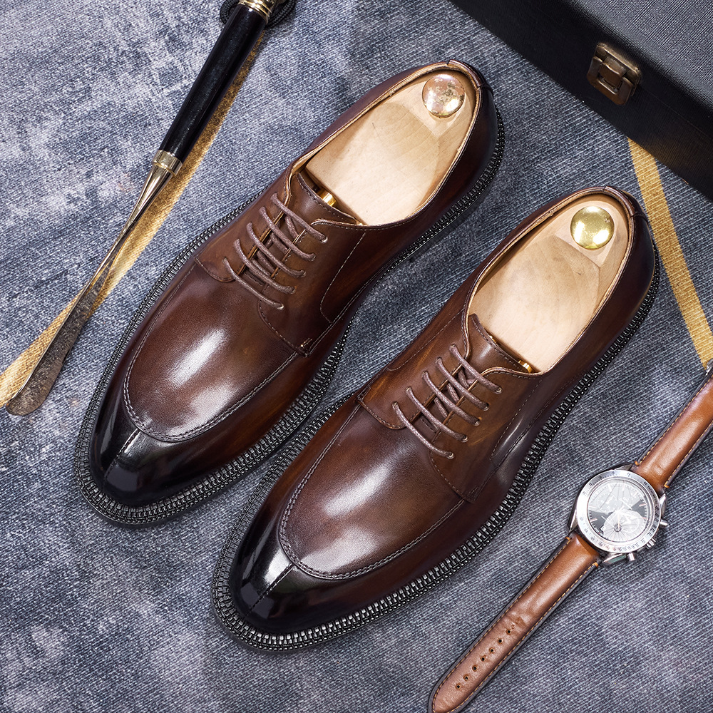 Derby shoes Men's genuine leather cowhide handmade leather shoes