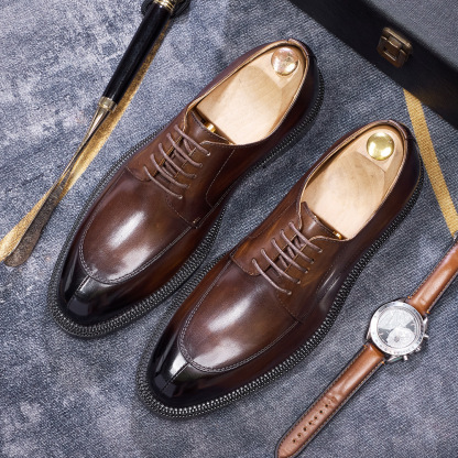 Derby shoes Men's genuine leather cowhide handmade leather shoes