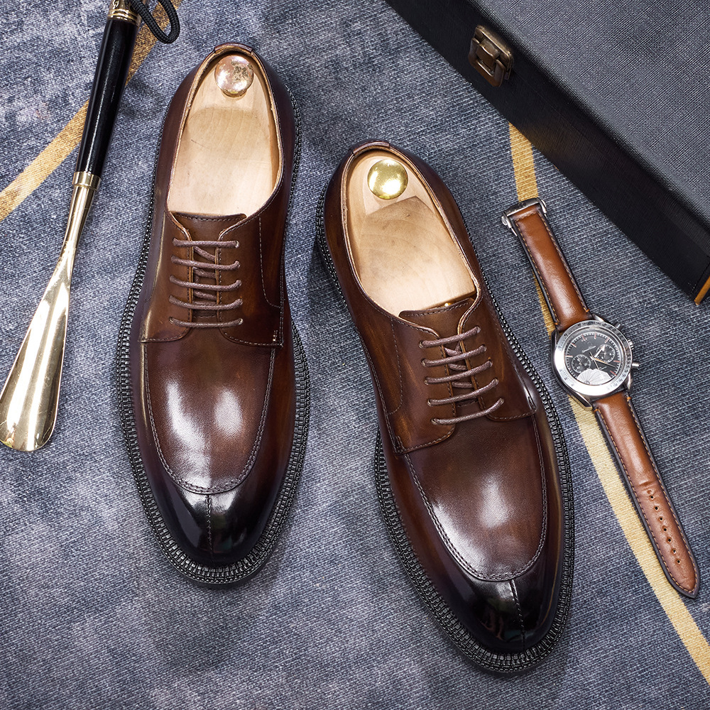 Derby shoes Men's genuine leather cowhide handmade leather shoes