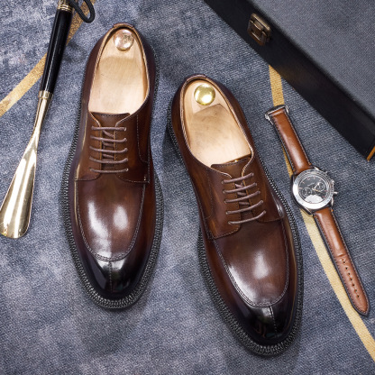 Derby shoes Men's genuine leather cowhide handmade leather shoes