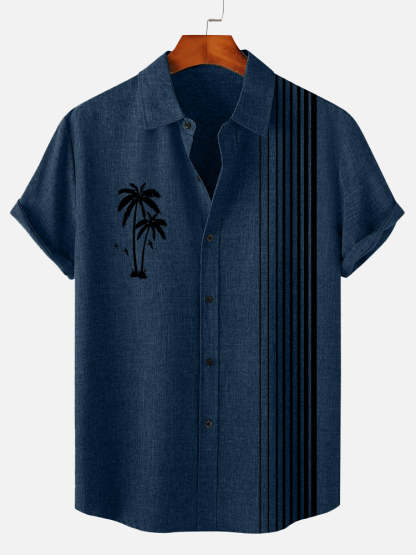 Men's Hawaiian Tiki Party Stripe Print Short Sleeve Shirt