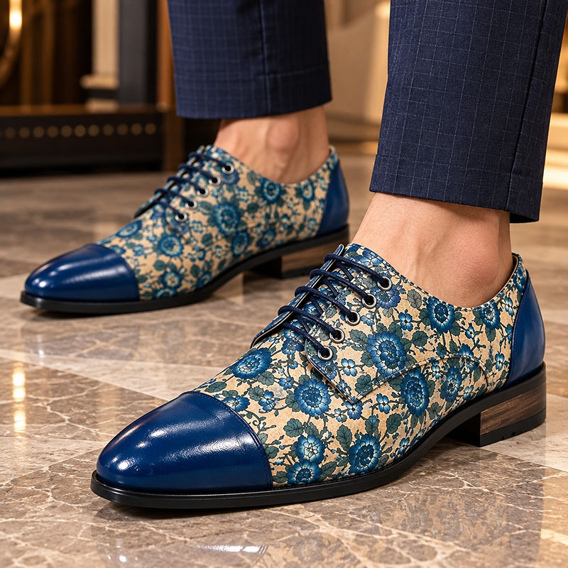 Men's Pointed Toe Colorful Lace-up Fashion Derby Shoes