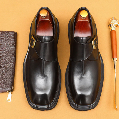 Men's Genuine Leather Square-Toe Wide-Fit Monk Shoes