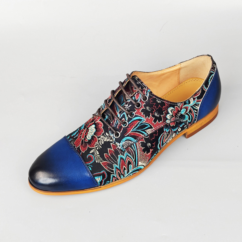 Men's Embroidered Casual Lace-Up Genuine Leather Shoes