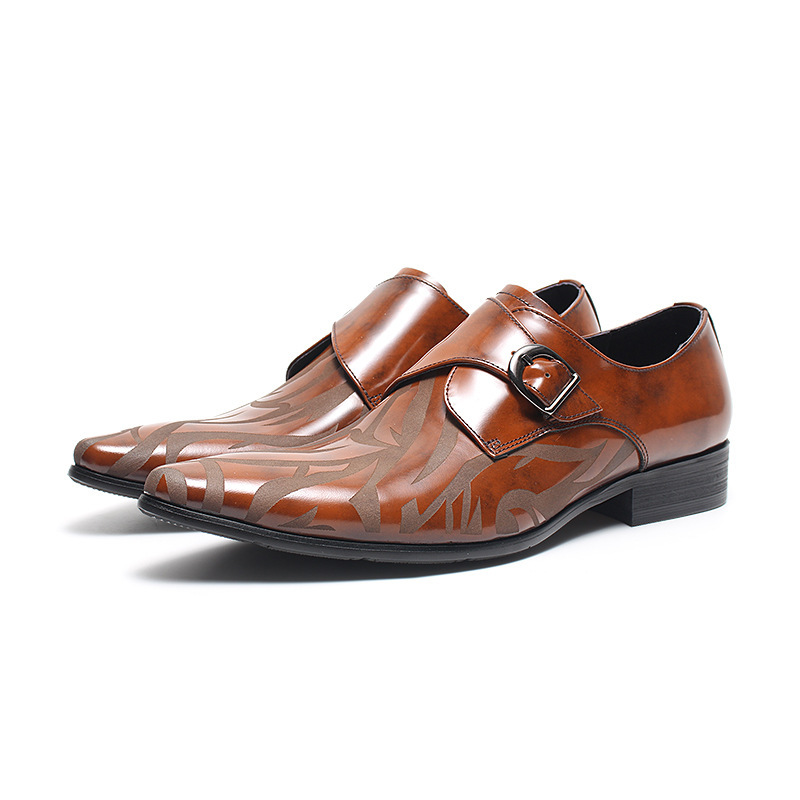 Men's Full-Grain Leather Pattern-Printed Monk Shoes