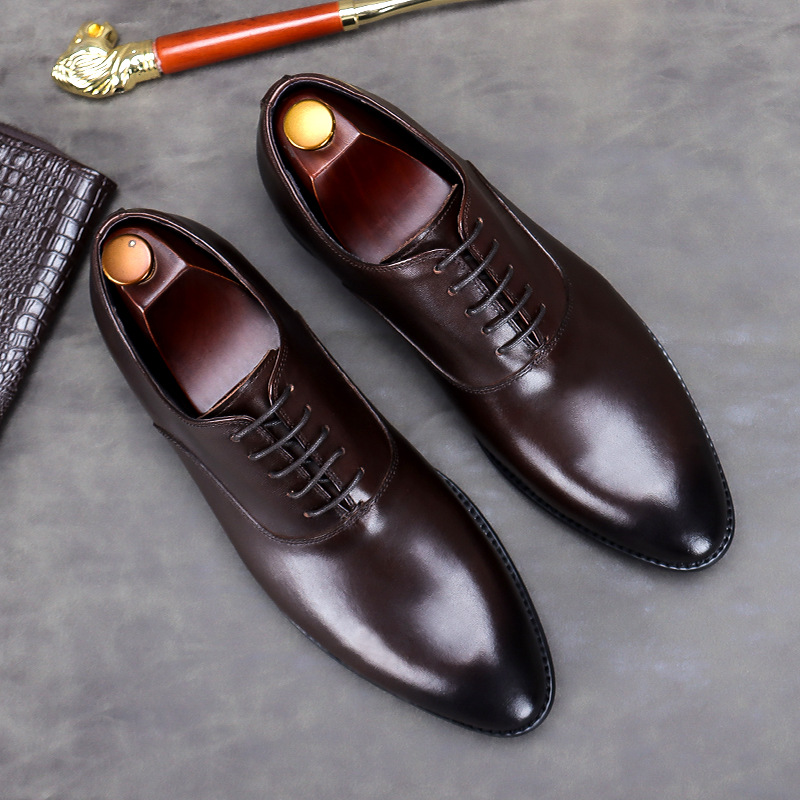Men's Full-Grain Leather Low-Top Lace-Up Leather Shoes