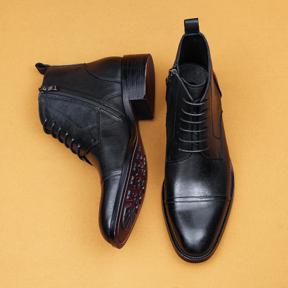 Men's Full-Grain Leather Zipper Slip-On Martens Ankle Boots