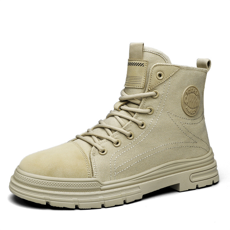 Men's High-Top Casual Canvas Lace-Up Platform Work Boots