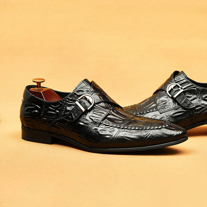 Men's Genuine Leather Formal Buckle Slip-On Business Monk Shoes