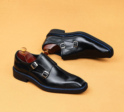 Men's Genuine Leather Buckle Monk Shoes
