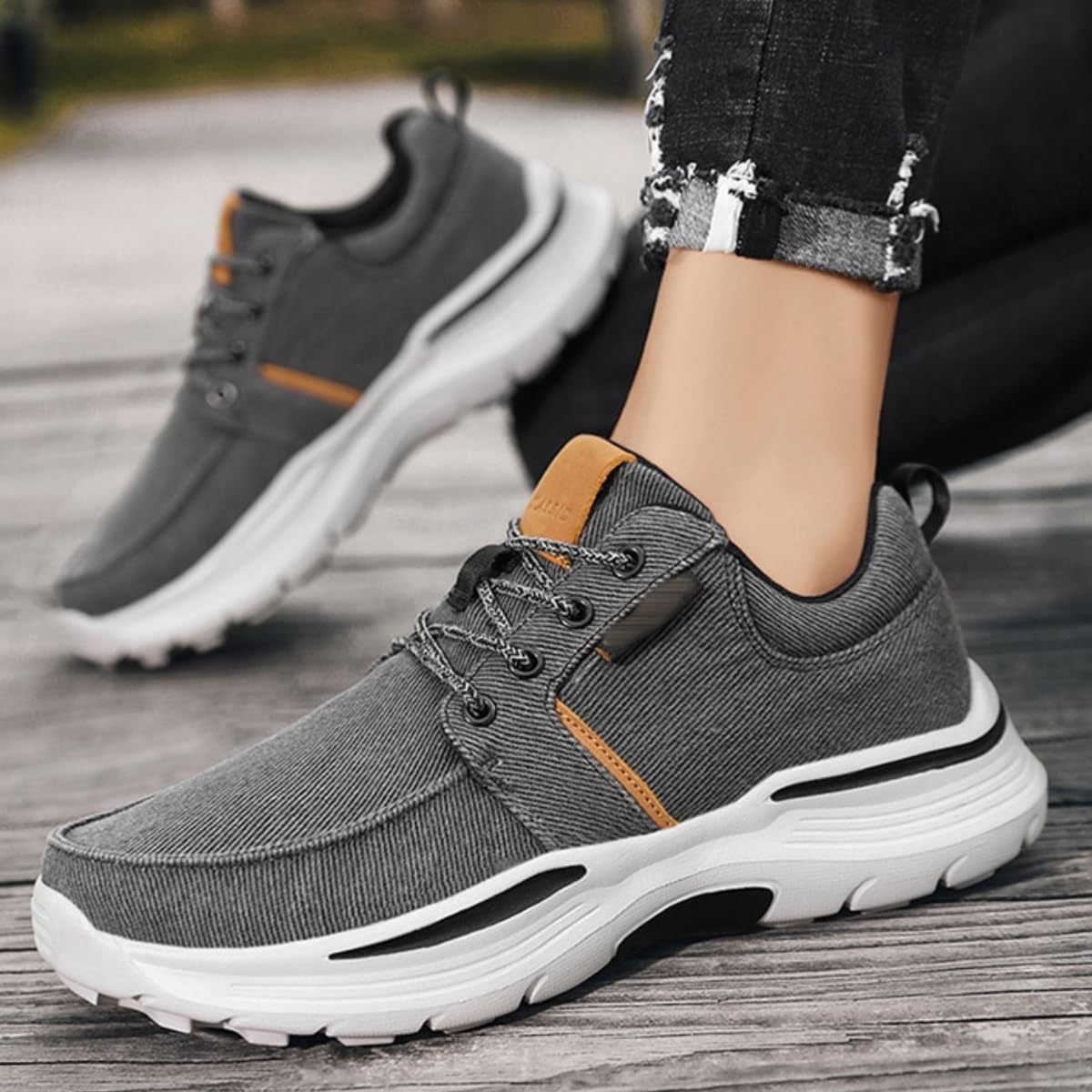 Deklan Walking Shoes for Men, Arch Support Boat Shoes, Canvas Leisure Vintage Flat Orthopaedic Shoes