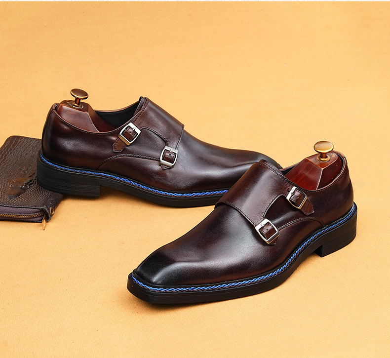 Men's Genuine Leather Buckle Monk Shoes