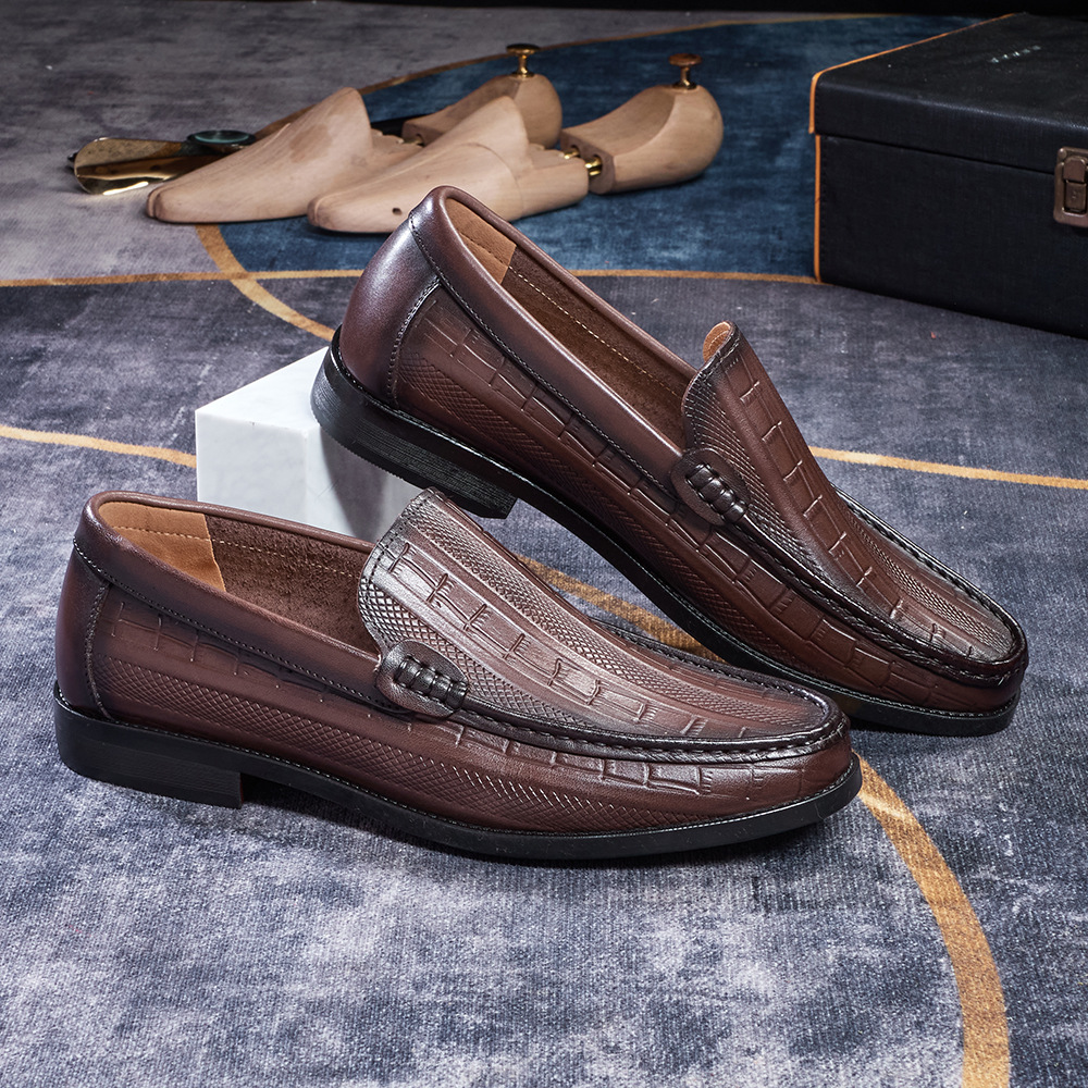 Vintage Elegant Men's Loafers Hand-Stitched Crocodile Embossed Genuine Leather Shoes